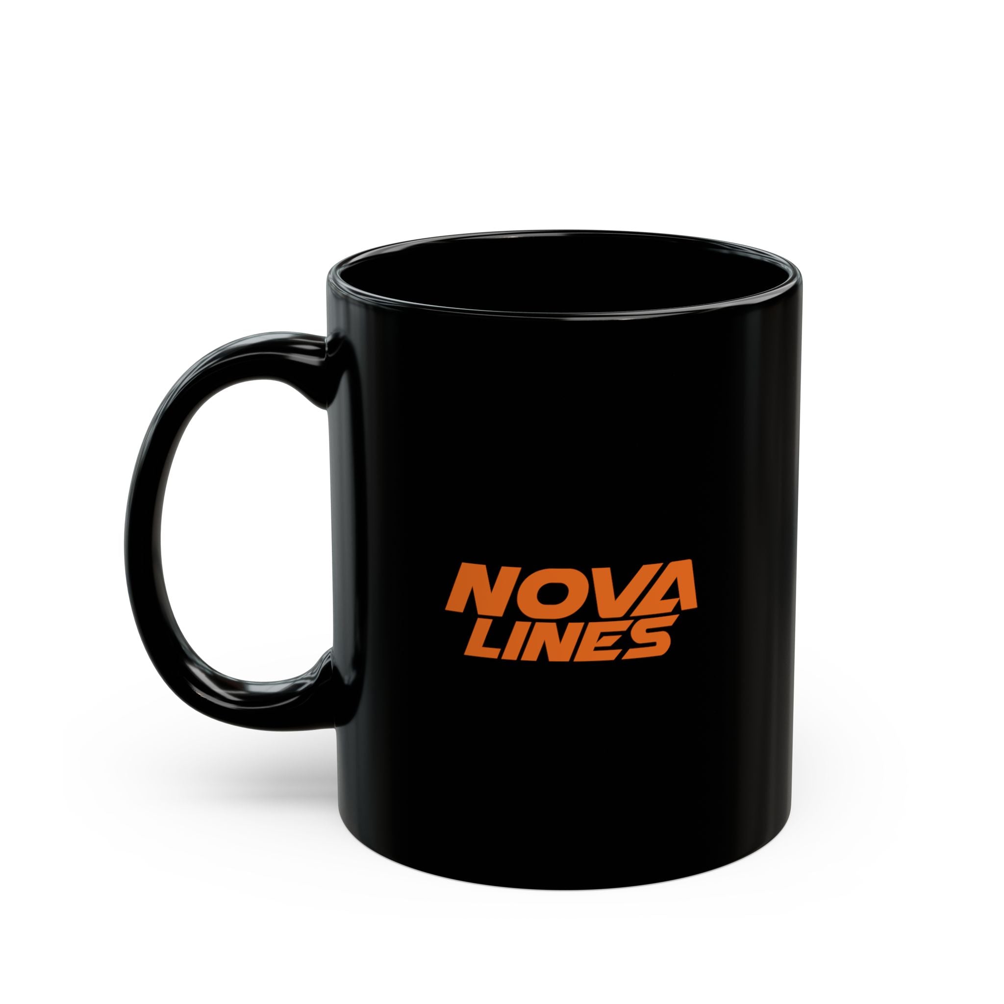 Nova Lines Trucker Mug — Black Ceramic Coffee Cup with Semi Truck Graphic (11oz/15oz)
