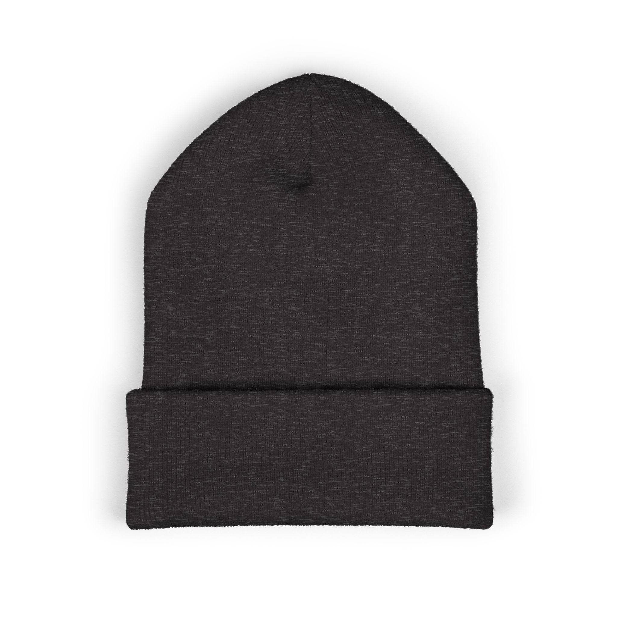 Nova Lines Embroidered Cuffed Beanie — Black Knit Winter Hat